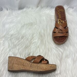 Sam Edelman Raynere Tan Leather Strappy Wedge‎ Mules Sz 8